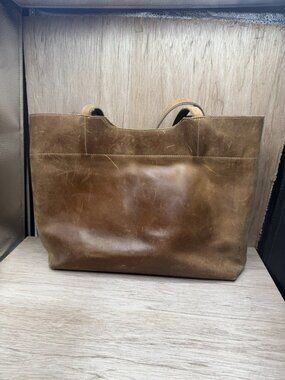 S-Zone Womens Brown Leather Inner Pockets Double Handle Travel Tote Bag